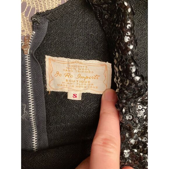 Vintage 60s Sequin Top 1960s Black Shimmy Jo-Ro of Miami Glam Size Medium S/M - Picture 4 of 5